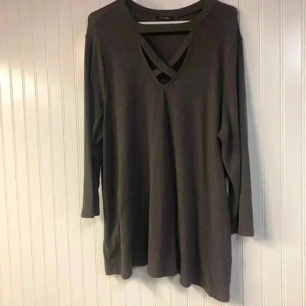 Paper Moon XXL Gray Sweater Cross Front Lightweight Long Sleeve